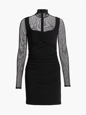 cinq a sept Black Sheer-Sleeve Ruched Bodycon Beren Illusion mini 2